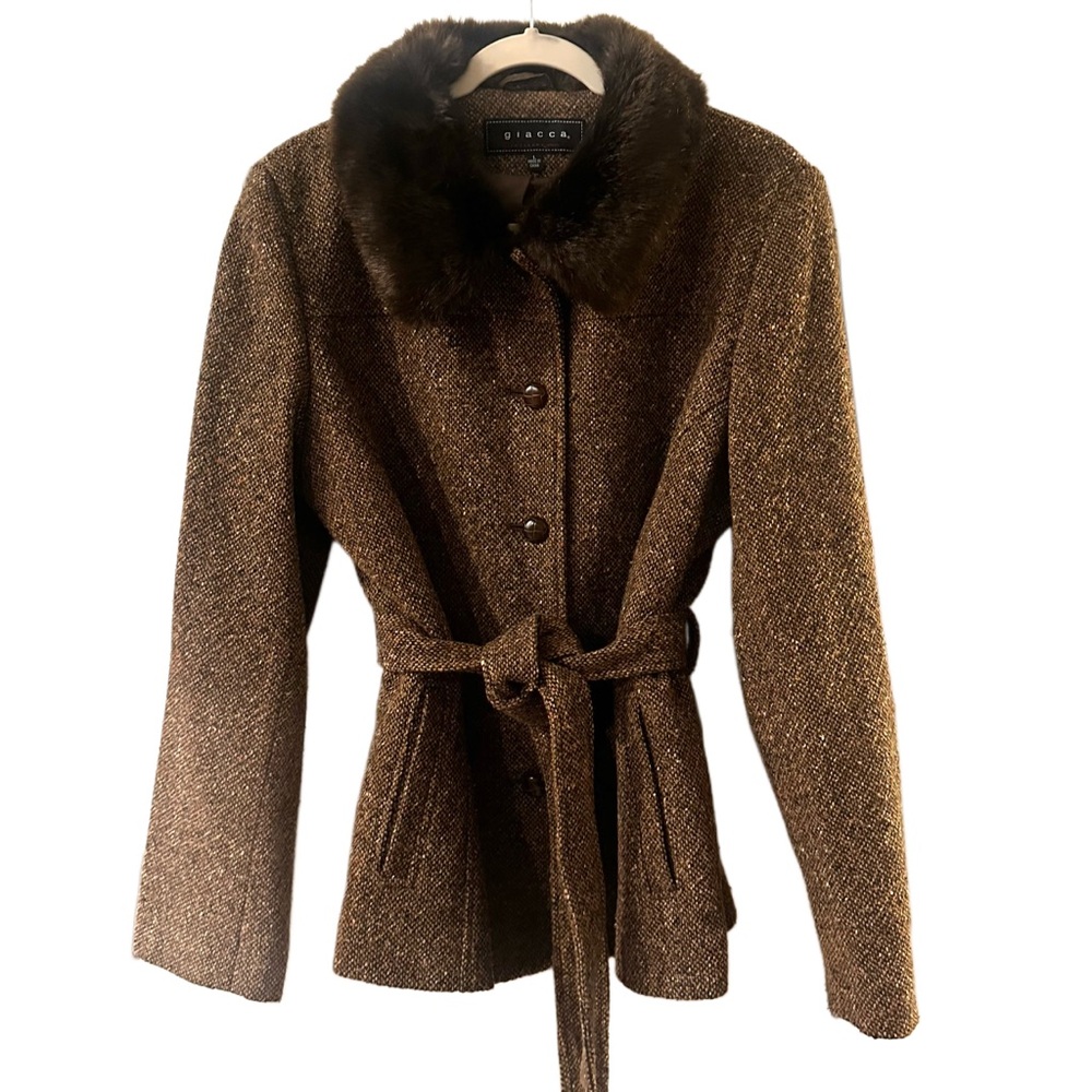 Giacca tweed fur peacoat size L brown tones